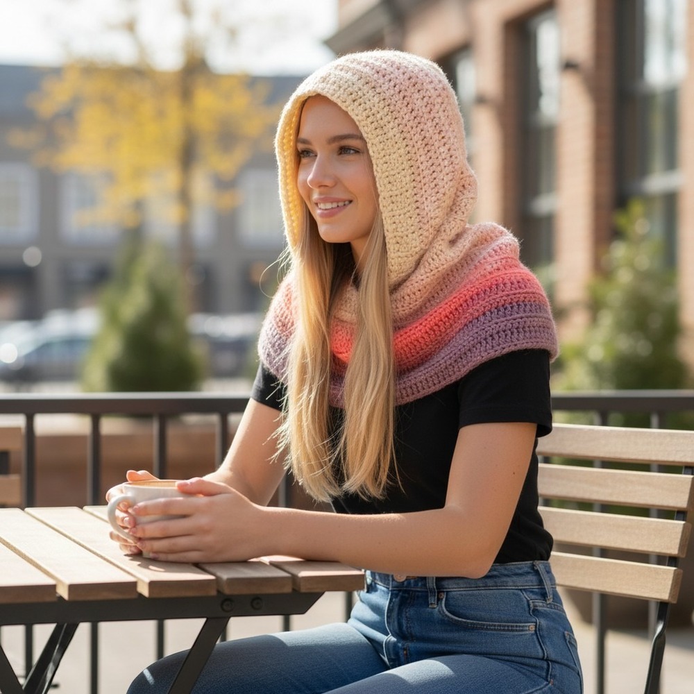 Handmade Crochet Ombre Balaclava Oversized Hood Scarf Snood Cottagecore Boho